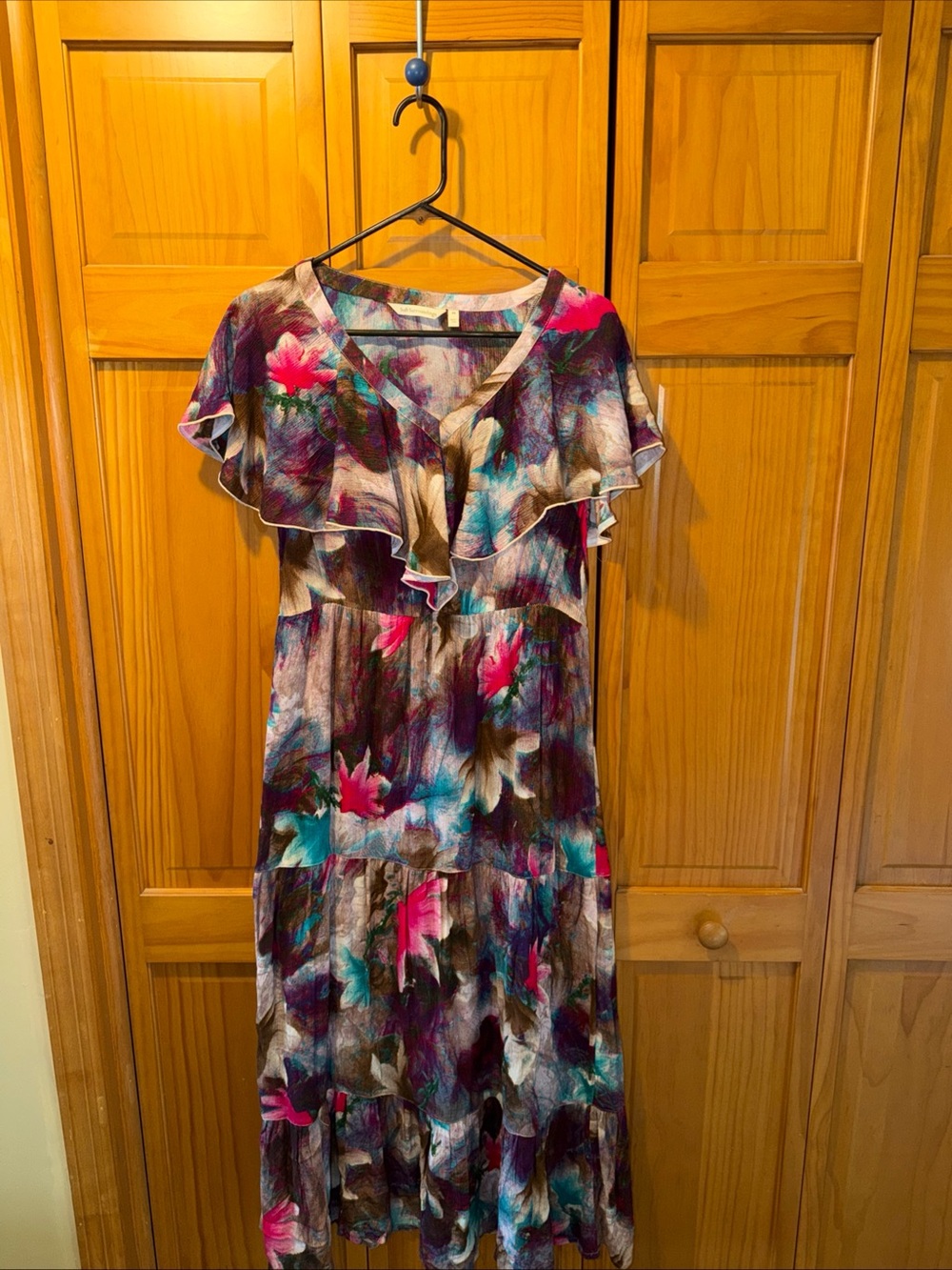 Soft Surroundings Multicolor Floral Ruffle Maxi Dress